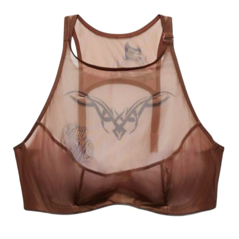 Savage X Fenty x Manuela Soto Sosa High-Neck Sheer Tattoo Art Bra – 32C – NWT